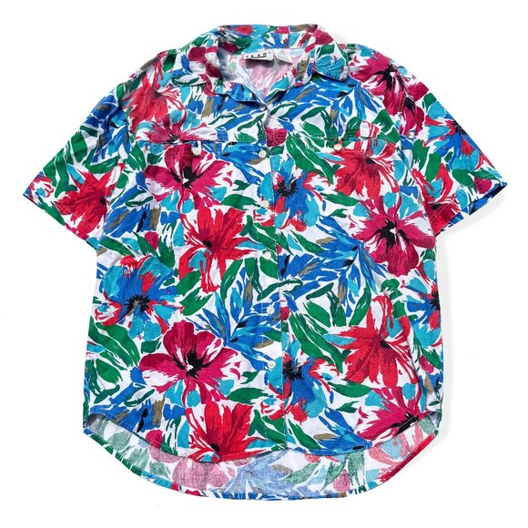 Vintage Ilio, Tropical Button Down Short Sleeve Shirt  90's Floral Pattern Shirt - Picture 1 of 5